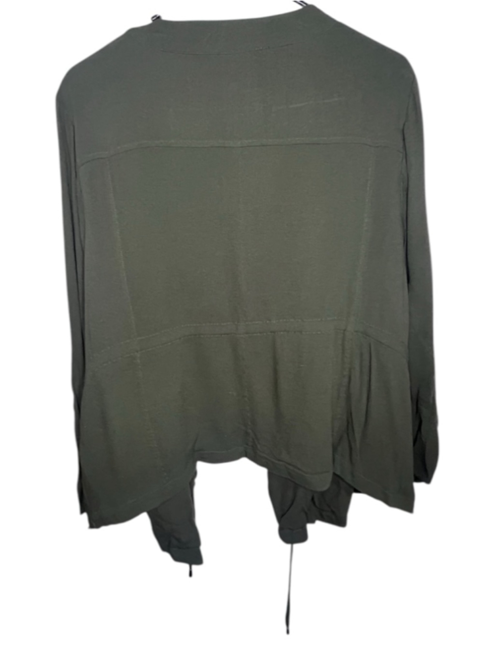 Torrid Olive Green Open Front Ruffle Hem Jacket With Drawstring Waist - Picture 4 of 5